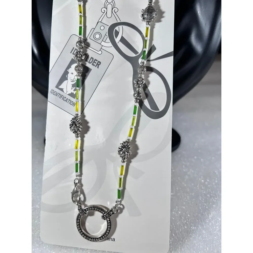 Green Yellow beaded Eye Wear Glasses ID Chain Holder Accessory NEW Deadstock